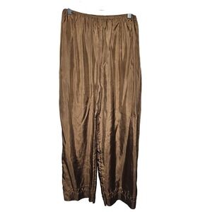 Camelot Brown Silk Wide Leg Pants Elastic Waist Minimalist Quiet Luxury Size 2 M